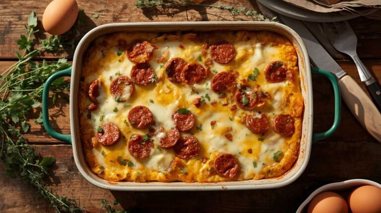 Make-Ahead Breakfast Casserole with Farm Sausage and Cheddar