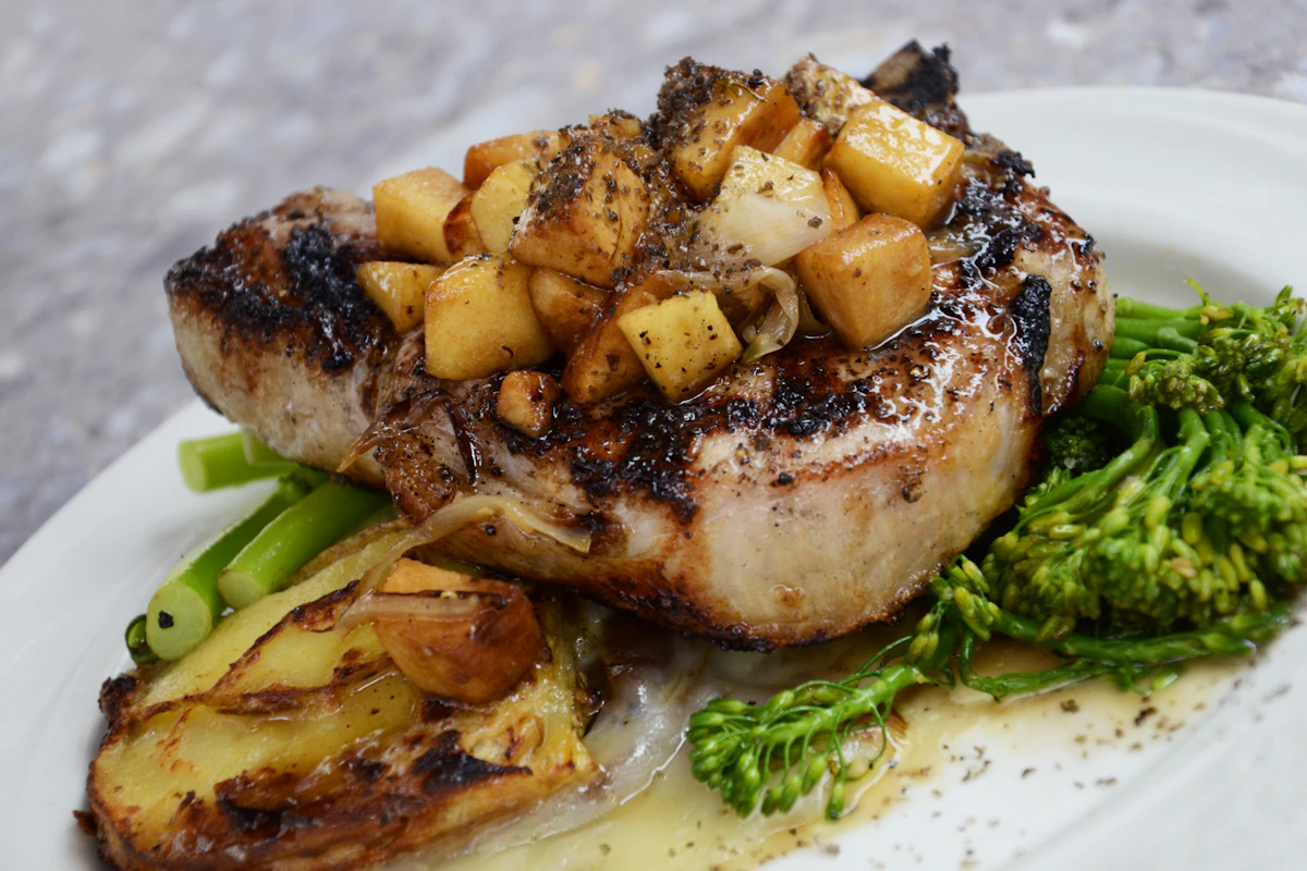 Pan-Seared Pork Chops with Warm Apple Slaw