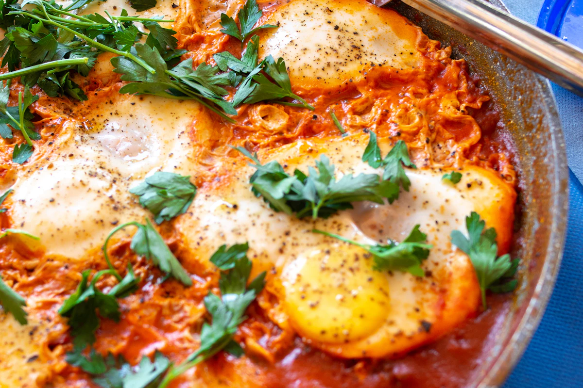 Shakshuka with Farm Eggs and Fresh Herbs